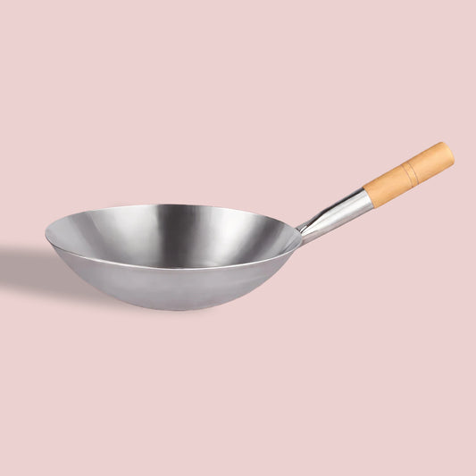 Wok en inox à manche