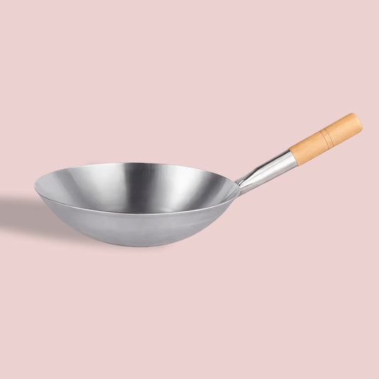 Wok en inox à manche