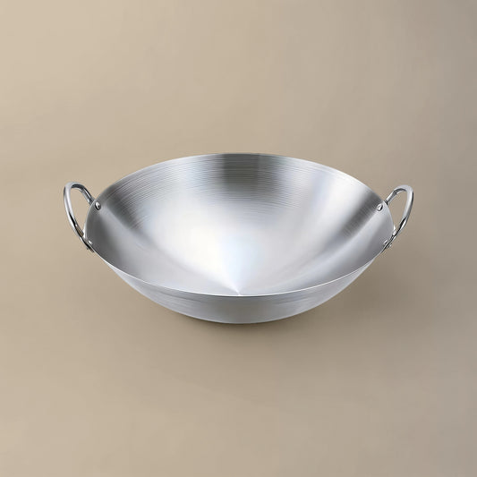 Wok à doubles poignées en acier inoxydable