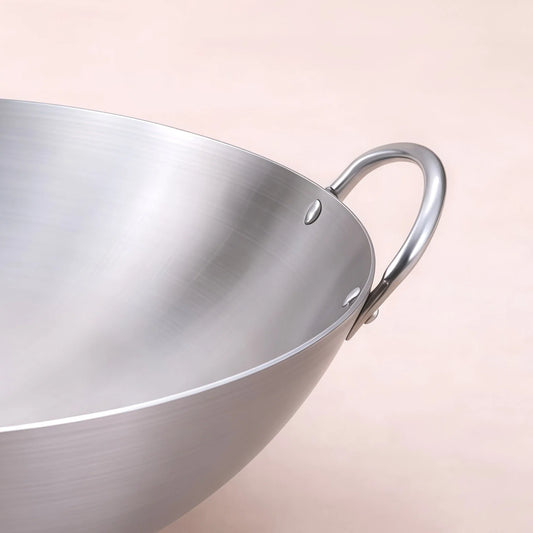 Wok à doubles poignées en acier inoxydable